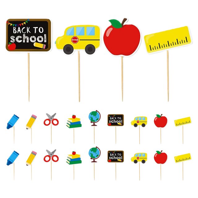 Shisuyan 27 Pcs Toppers de Cupcake Rentrée des Classes, Règle de Tableau Noir, Pommes, Pics à Gâteau, Fruits, Dessert, Toppers d'Apéritif pour le Premier Jour d'École, Décoration de Fête de Bienvenue