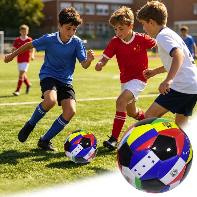 Tong Size 5 World International PVC Training Football For Kids Youth Adults Theme Party