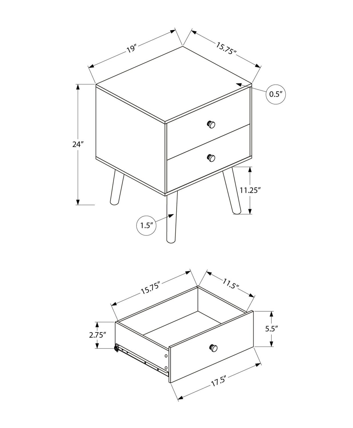 Monarch Specialties  Table D'appoint, Chambre À Coucher, Bout, Salon, Table De Nuit, Table D'appoint, Tiroir De Rangement, Stratifié Blanc, Moderne, Contemporain