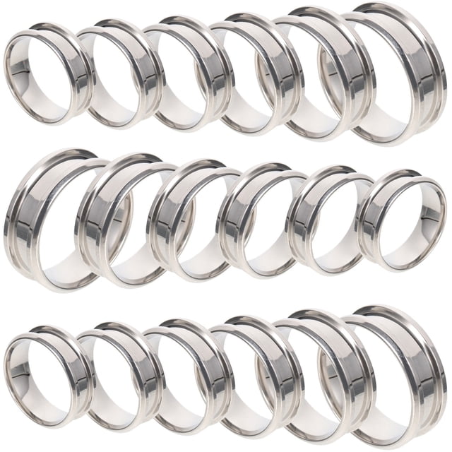 SKISUNO 18Pcs Plated Silver Stainless Steel Plain Finger Rings Smooth Surface for Custom Ring Design