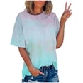 thumbnail image 1 of Timegard Hauts Grande Taille pour Femmes Couleur Dégradée Manches Courtes Col Rond T-Shirts Tunique Décontractée Tendance Blouses, 1 of 7
