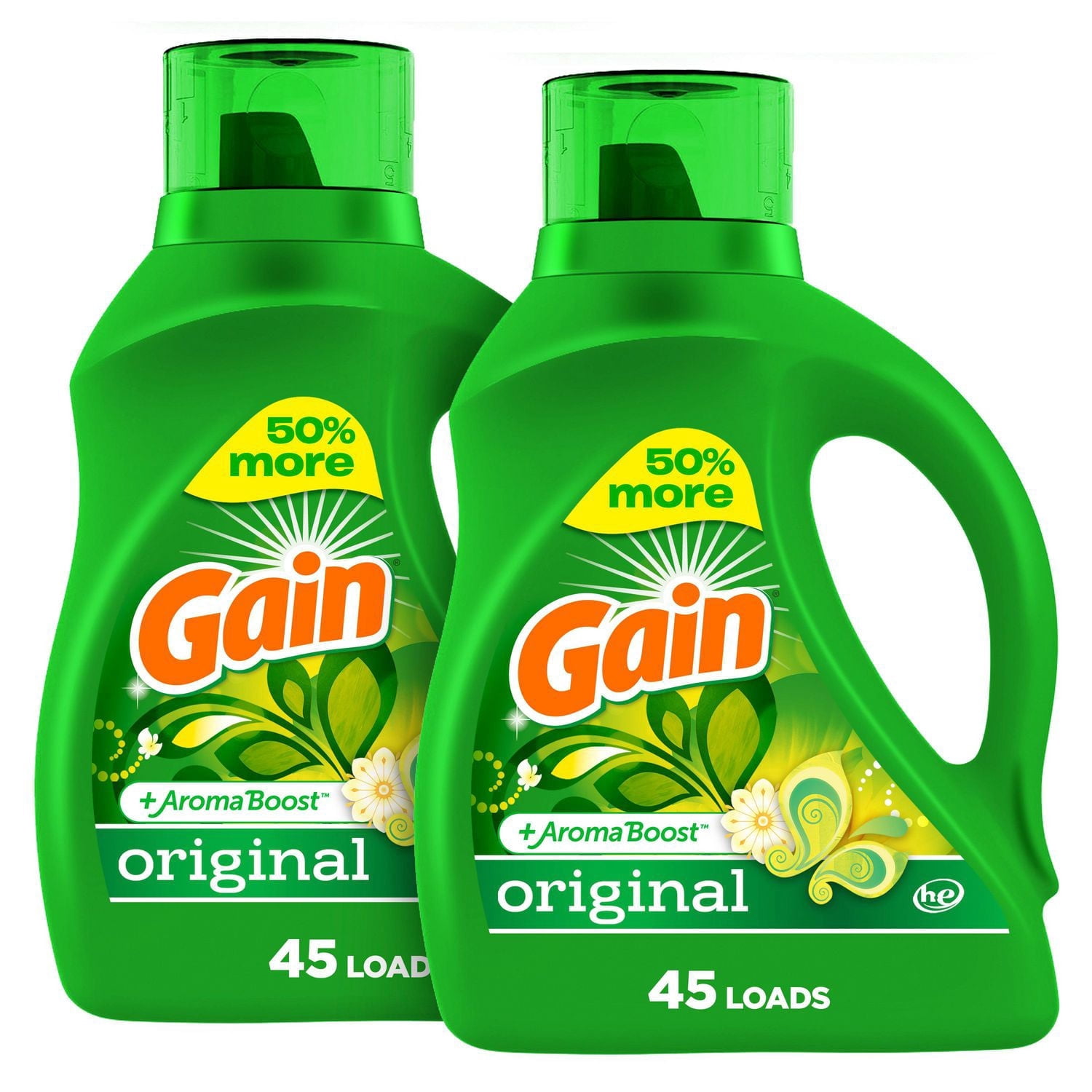 Gain Liquid Laundry Detergent, Original Scent x 2, 45 WL, Freshness + Odor Fighting, High efficiency washing machine iquid cleaning soap