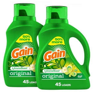 Gain Liquid Laundry Detergent, Original Scent x 2, 45 WL, Freshness + Odor Fighting, High efficiency washing machine iquid cleaning soap