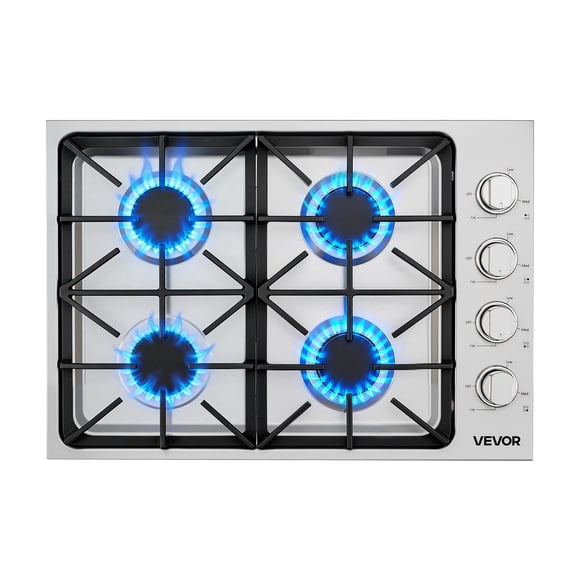 VEVOR Gas Cooktop, 30 inch 4 Burners Gas Stove Top, Max 48000BTU Built-in Stainless Steel Stove Top LPG/NG Convertible Dual Fuel Cooktop Stoves with Sealed Burner