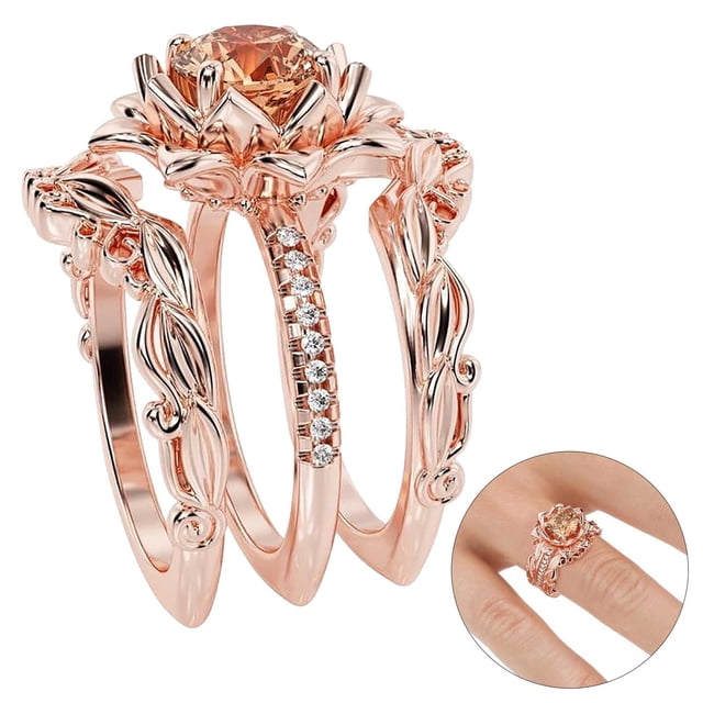 TopLLC Rings New Three-piece Rose Set With Zircon Rings Can Be A Valentine's Day Gift the ring