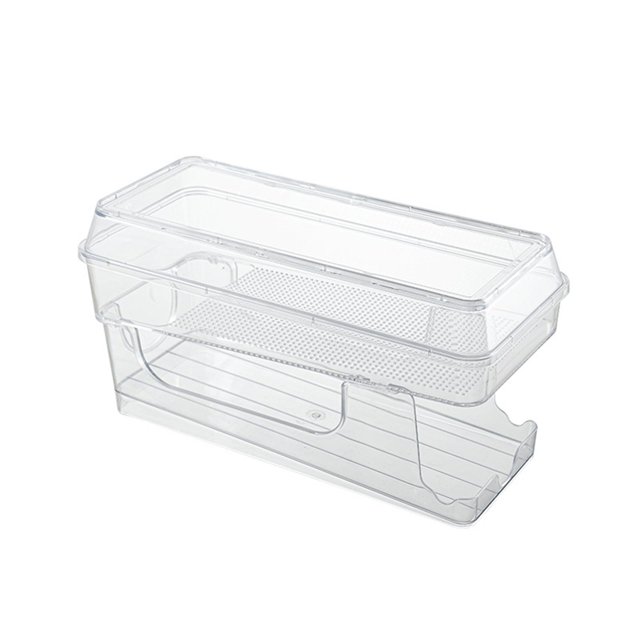 Abbracc 2 Tier Automatic Rolling Drink Storage Rack Can Dispenser Clear Canned Food Bins with Lid