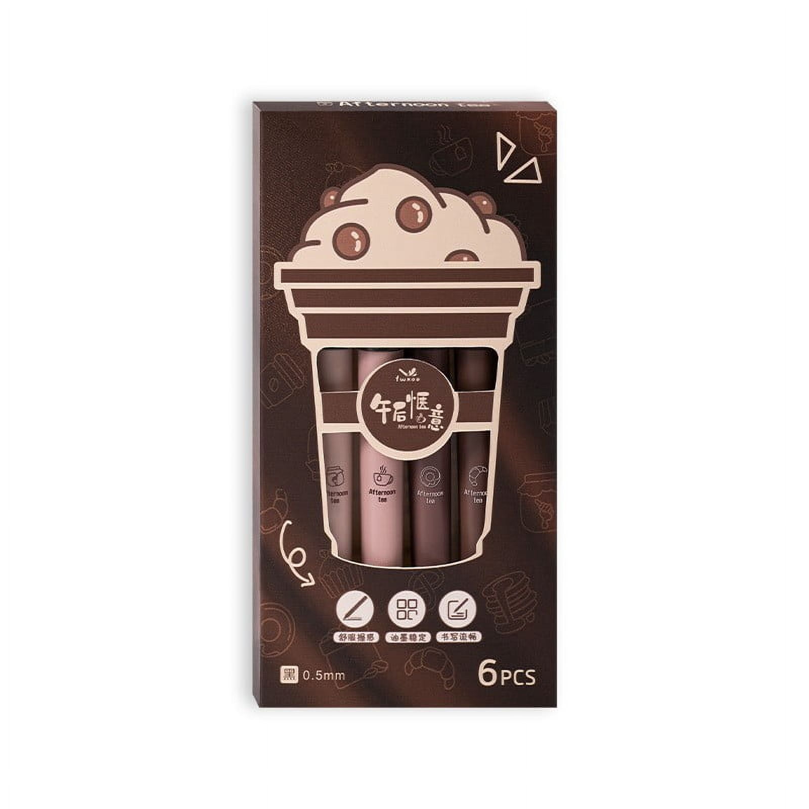 Oimcto Afternoon Coffee Enjoyment with a Direct-Liquid Rollerball Pen Set,5Ml 6Pcs Coffee Theme Liquid Quick Drying Ink Gel Pen No Smear So Ft Tou Ch Pen for Note Taking Drawing School Off Ice Lies