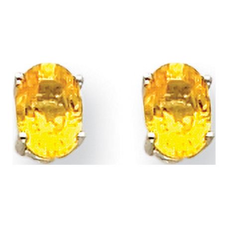 Boucles d'Oreilles Saphir Jaune Or Blanc 14K