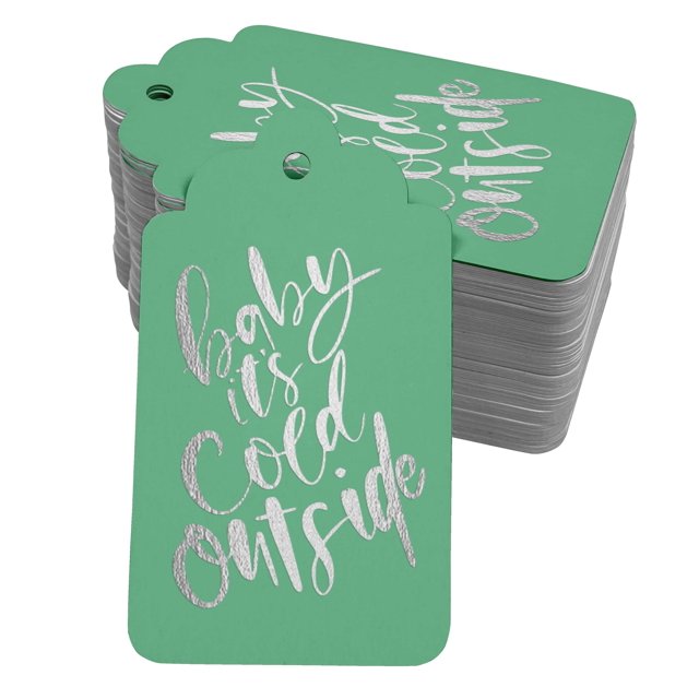 Inkdotpot 100 Pack Real Silver Foil Paper Tags Baby It's Cold Outside Baby Shower Favor Hang Tag