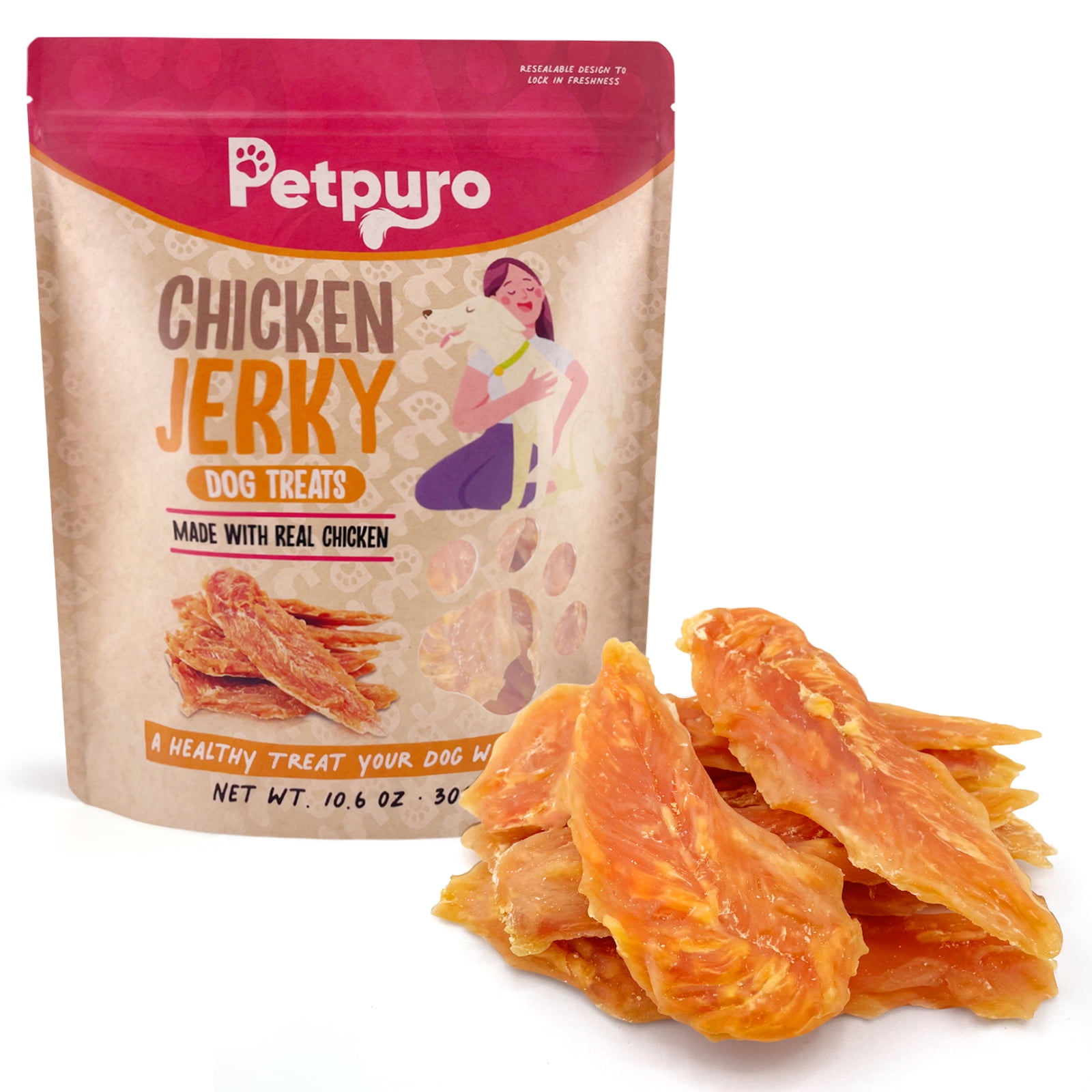 PETPURO Chicken Jerky Dog Treats, Grain-Free Chewy Strips for Small Medium Dogs, 10.6 oz