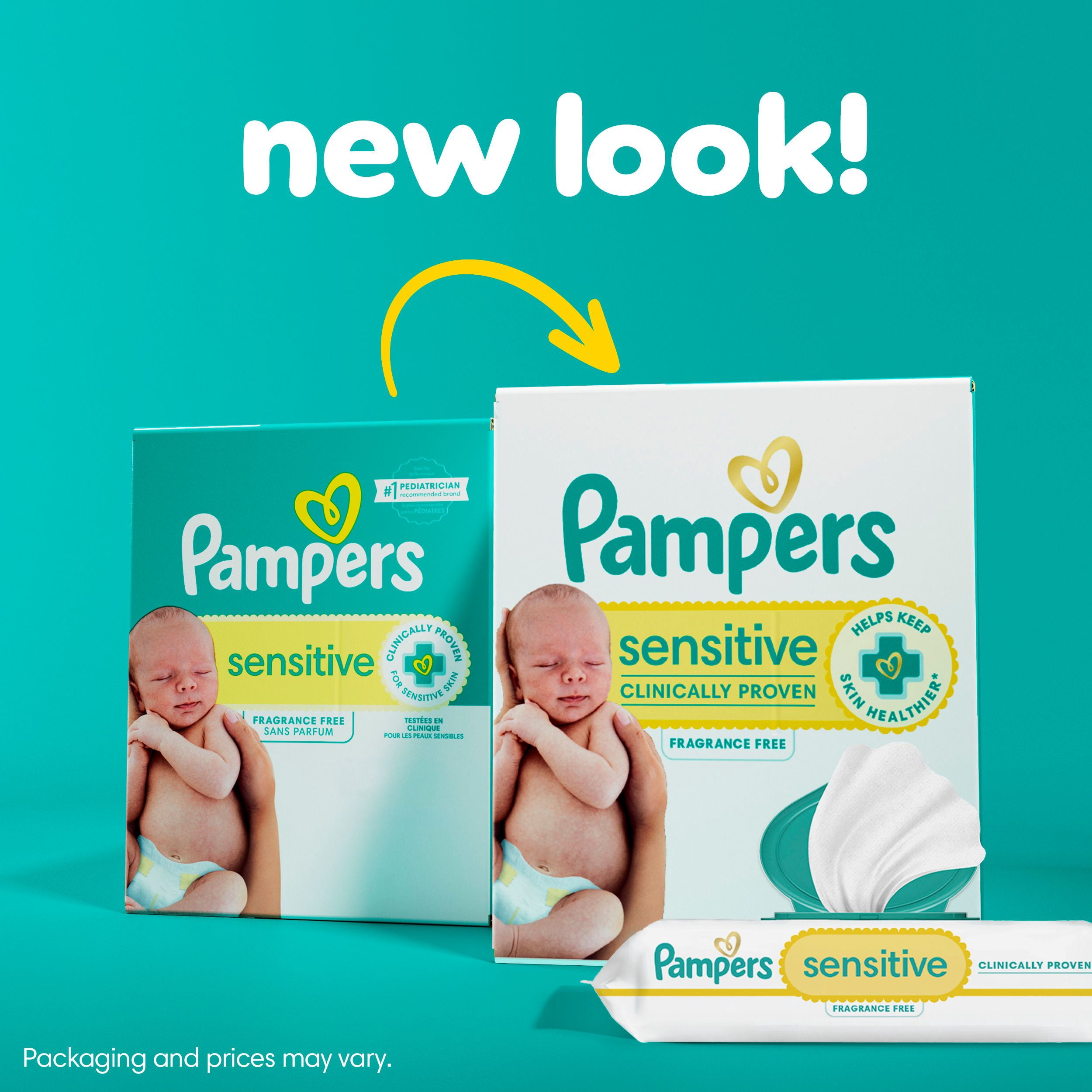 Lingettes pour bébés Pampers Sensitive, éprouvées en clinique, sans parfum, à base d’eau et hypoallergéniques, 168 lingettes pour bébés au total (2X emballages rabattables)