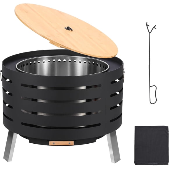 EastVita 26" Smokeless Wood Burning Portable Fire Pit with Removable Ash Pan, Fire Poker and Carrying Bag for Outdoor Use