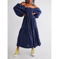 thumbnail image 2 of Kmbangi Robe Longue Décontractée d'Été pour Femme, Fleurs Brodées 3D, Encolure Carrée, Manches Bouffantes, Robe Mode Dos Nu, Robe Trapèze, 2 of 9