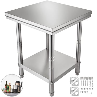 VEVOR Stainless Steel Work Table 24 x 24 x 32 Inch Commercial Kitchen Prep & Work Table Heavy Duty Prep Worktable Metal Work Table with Adjustable Feet for Restaurant, Home and Hotel