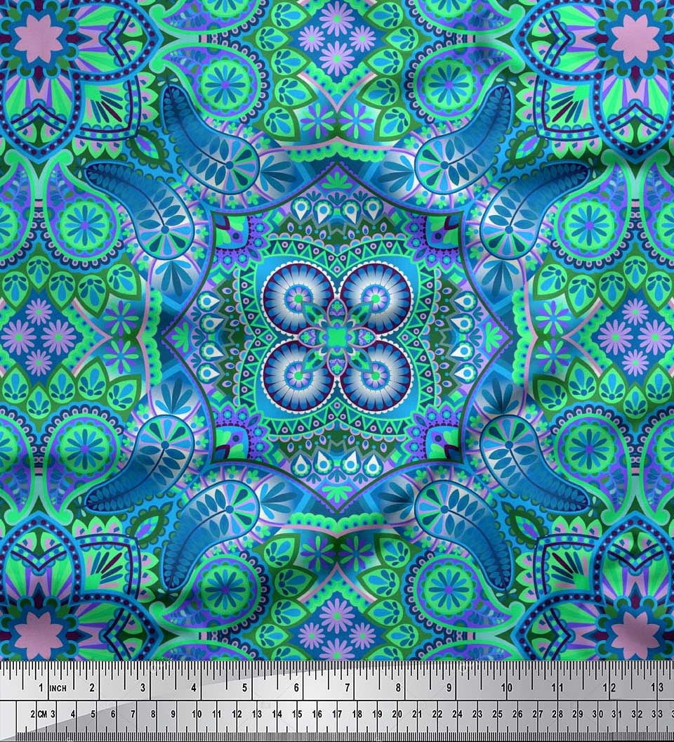 Soimoi Silk Fabric Paisley & Mandala Decorative Print Fabric by Yard 42 Inch Wide