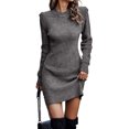 thumbnail image 1 of Innerwin Robe Chandail Col Rond Chandail pour Femmes Chandail d'Hiver Manches Longues Élégante Mini Robes Gris m, 1 of 4