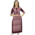 thumbnail image 2 of Phagun Kurta Droite Bordeaux pour Femmes, Manches 3/4, Kurti Décontractée Imprimée - 20, 2 of 2