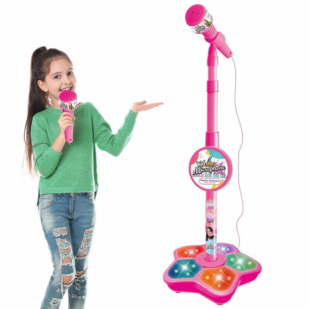 Microphone Karaoké Pour Enfant Avec Support Réglable – Lumières LED – Hauteur 70/100 Cm – Cadeau Dès 8 Ans – Rose