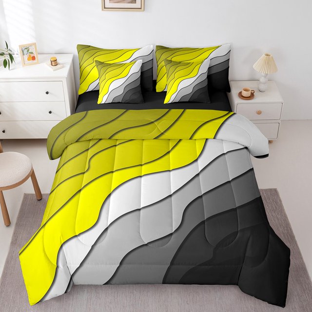 YST Ombre Gradient Geometric Stripe Bedding Comforter Set, 7-Piece, Twin