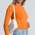 thumbnail image 4 of ManxiVoo Chandail Ajusté à Manches Longues à Col Rond pour Femme, Vêtement de Base pour l'Extérieur, Haut de Sport, Confort Extensible, Coupe Flexible, Taille g, Orange, 4 of 6