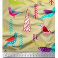 thumbnail image 1 of Soimoi Beige Poly Georgette Fabric Text & Bird Artistic Fabric Prints By Yard 52 Inch Wide, 1 of 5