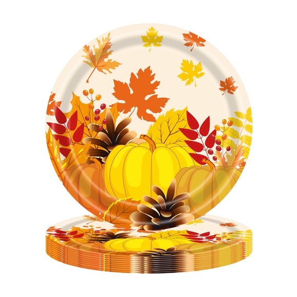 Yhmxh Fall theme Thanksgiving Party Supplies, 20PCS Autumn Harvest Disposable Dinnerware, 9"Paper Dinner Plates, 7"Dessert Plates and Napkins, Pumpkin Tableware for Thanksgiving Party Decorations