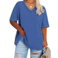 thumbnail image 2 of DPTALR Womens V-Neck Short Sleeve Tops Solid Color Summer Shirts for Women Plus Size Tops for Women, 2 of 4