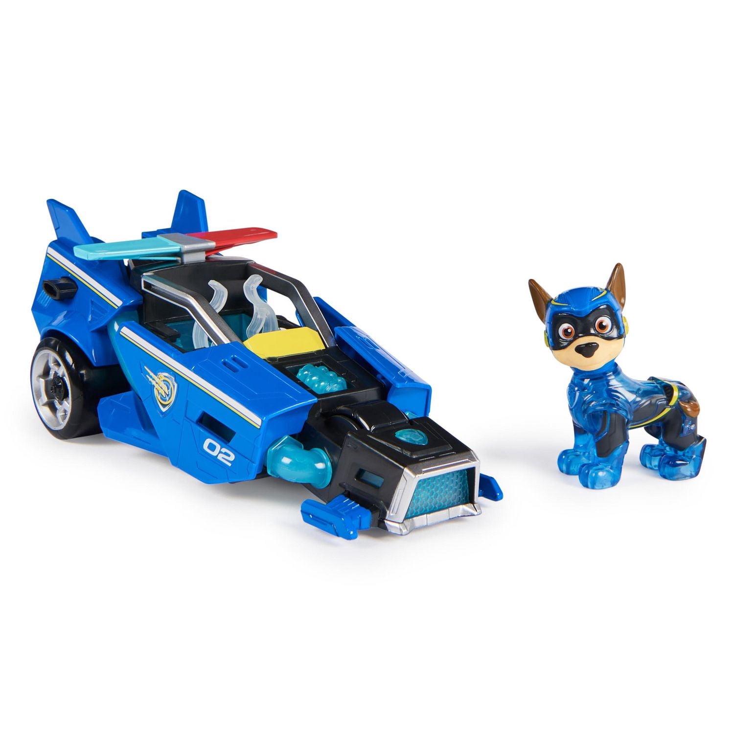 PAW Patrol : La Super Patrouille le film, Voiture avec figurine articulée Chase Super-Chiots, sons et lumières, jouets pour filles et garçons camion partir de 3 ans