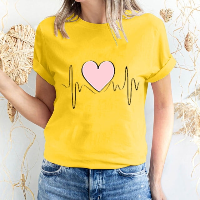 Pisexur T-shirt de la Saint-Valentin Haut T-shirt de la Saint-Valentin pour Femme Amour Imprimé T-shirt à Manches Courtes Haut à Manches Courtes Col Rond Haut/chemise