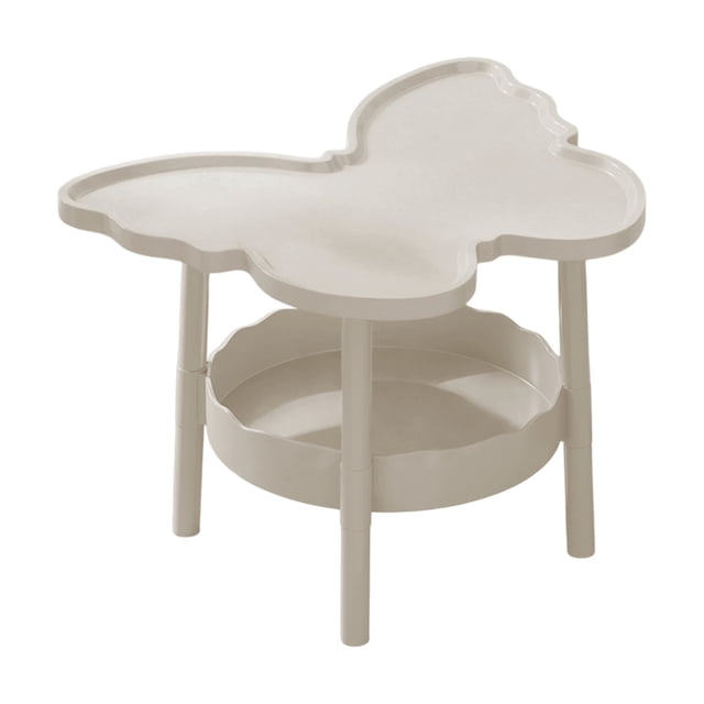 Btomtd Table d'Appoint Moderne Multifonction à 2 Niveaux en Forme de Papillons, Table Basse avec Étagère de Rangement à Étages, Table de Chevet, Bureau d'Étude pour Salon, Chambre, Bureau, Blanc