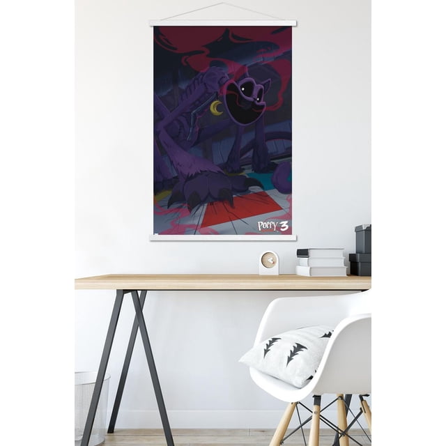 Poppy Playtime : Chapitre 3 - Affiche Murale CatNap, 22,375 Po x 34 Po, Représentant une Créature Violet Foncé Semblable à un Chat avec de Grandes Pattes et des Yeux Lumineux au Milieu d'Une Fumée Rouge dans une Pièce Ombrée, Imprimée sur Papier Lustré pour un art Mural Audacieux Convenant aux Chambres, Bureaux Ou Dortoirs.