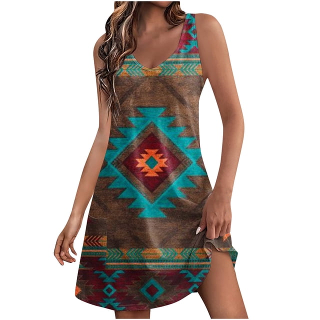 Pisexur Robes d'Été pour Femmes 2024 Boho Robe de Plage Florale Col en V Sans Manches Mini Robes Décontractées Fluides Robe Débardeur pour Vacances à la Plage avec Poches