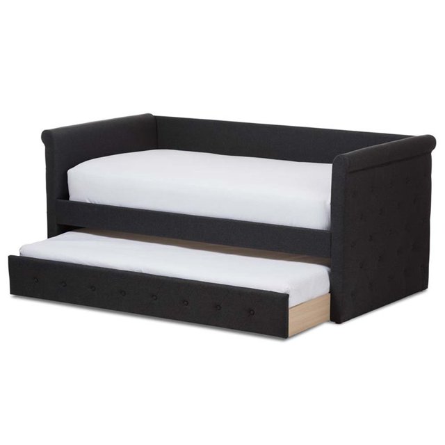 Baxton Studio Alena Fabric Daybed with Trundle in Dark Gray