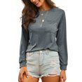 thumbnail image 4 of LUXUR T-shirt pour Femmes Col Rond Tee-Shirt Couleur Unie Pull Décontracté Manches Longues Gris m, 4 of 5