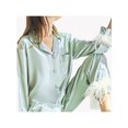 thumbnail image 4 of Fortune Women Pajamas Set, Feather Trim Long Sleeve Button-Down Lapel Tops + Pants, 4 of 9
