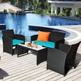 thumbnail image 1 of Costway 4PCS Patio Rattan Furniture Conversation Set Cushion Sofa Table Garden Turquoise, 1 of 10