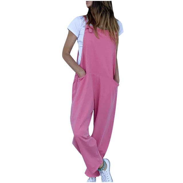 Penkiiy Combinaisons pour Femmes Mode pour Femmes Été Uni Décontracté Camisole Sans Manches Combinaison à Bretelles Rose 2TG Combinaisons