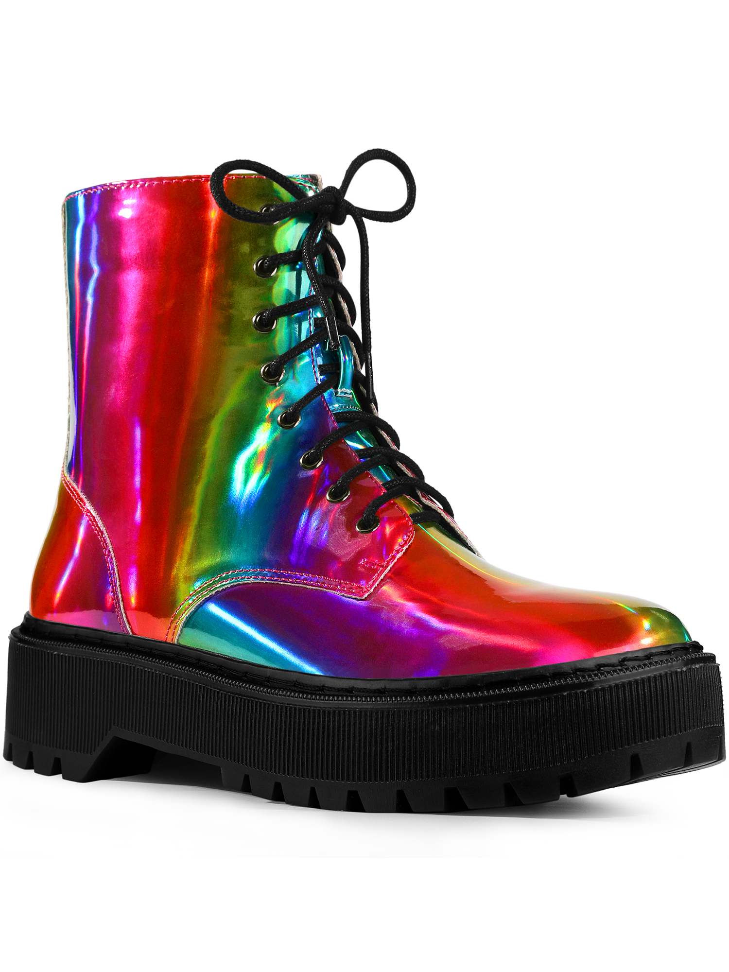 Unique Bargains Women's Round Toe Platform Lace Up Combat Ankle Boots