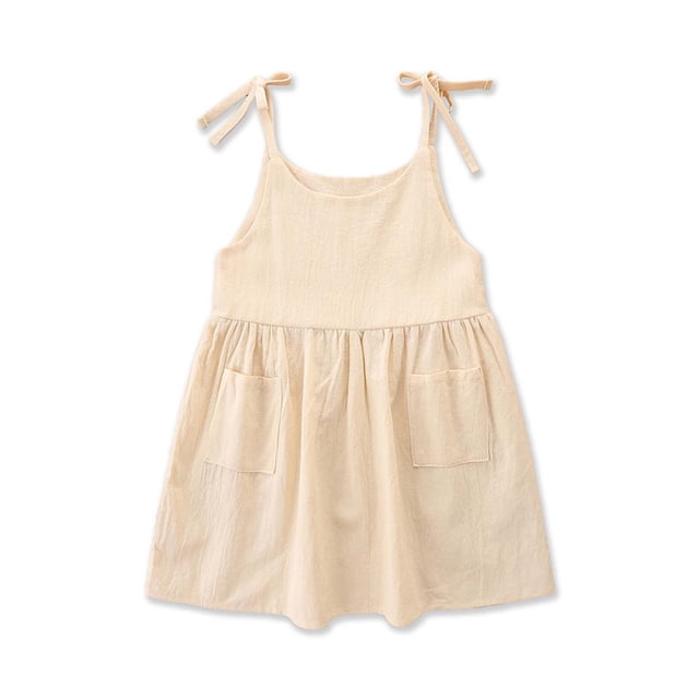 Robe d'Été à Bretelles pour Tout-Petites Filles Bébé, Mignonne, Couleur Unie, Robe Décontractée