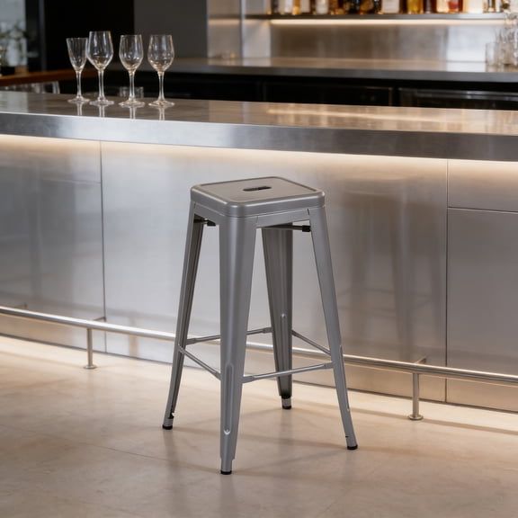 Mainstays 24 inch Metal Barstools Set of 4 Silver Color