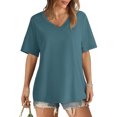 thumbnail image 2 of AherBiu Womens Summer Tops Basic V Neck Loose Casual Short Sleeve Solid Color Comfy Daily Tshirts, 2 of 6