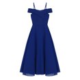 thumbnail image 3 of Oyolan Robe en Mousseline à Épaules Dénudées pour Fille, Bretelles Spaghetti, Ligne A, Robe de Demoiselle d'Honneur pour Mariage, Robe de Bal Formelle, Bleu, 10, 3 of 6