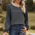 thumbnail image 2 of Timegard Blouse for Women Eyelet Scoop Neck Ruffle Long Sleeve Tops Fall Casual Comfy Tops Solid Color, 2 of 8