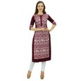 thumbnail image 1 of Phagun Kurta Droite Bordeaux pour Femmes, Manches 3/4, Kurti Décontractée Imprimée-18, 1 of 1