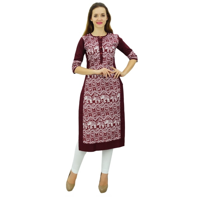 Phagun Kurta Droite Bordeaux pour Femmes, Manches 3/4, Kurti Décontractée Imprimée-18