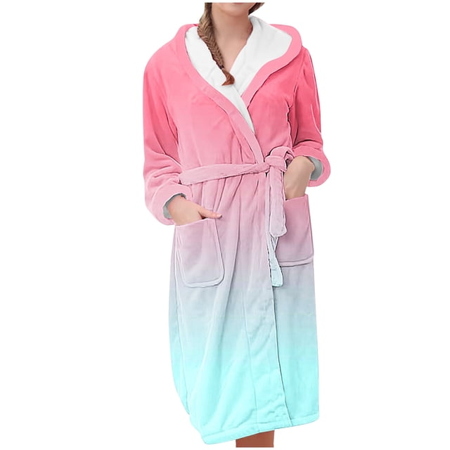 Erwazi Women Robe Fleece Plush Soft Fuzzy Cozy Warm Lightweight Bathrobe House Long Robe for Women