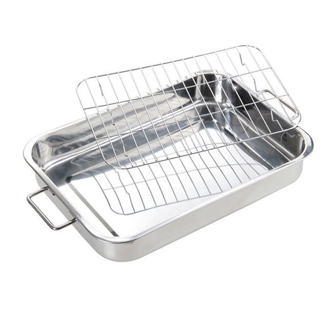 Bgsha Stainless Steel Deep Roasting Tray Oven Pan Grill Rack Baking Roaster Tin Tray