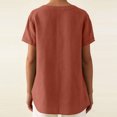thumbnail image 4 of Floleo T-Shirt à Manches Courtes pour Femmes, Style Lin, Col en V, Boutons devant, Demi-Ouverture, Haut Vintage Classique, Respirant, Confortable, Extensible, Tissu Fin, Printemps Été Automne, Tenue Quotidienne (Orange#1, S), 4 of 8