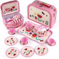 thumbnail image 4 of Birdeem Tea Party Set, Children Pretend Play Toy,Childrens Home Simulation Tea Set, Tin Teapot, Tea Cup, Toy, Portable Gift Box Set, 4 of 12