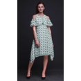 thumbnail image 3 of Bimba Green Leaves Printed Womens Cold Shoulder Tunic Party Round Neck Shift Dress - Medium, 3 of 6